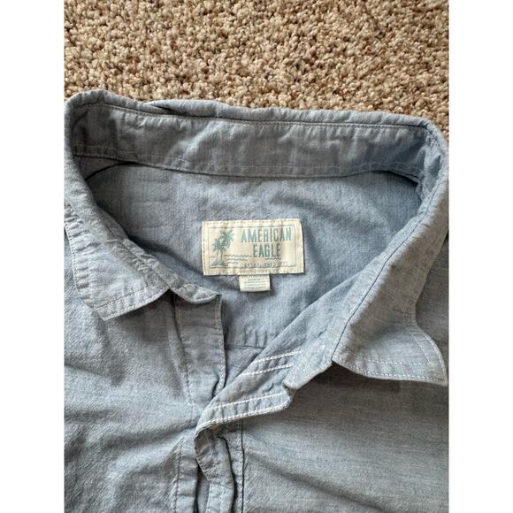 American Eagle button up, short sleeve shirt, Size XXL, Light Blue; 100% Cotton - Picture 7 of 8